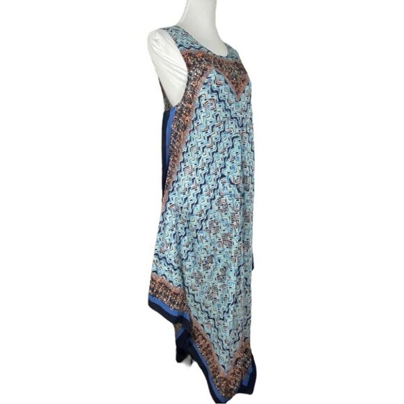 ZOZO Women's NWT‎ Blue Bohemian Aztec Silk Asymmetrical Maxi Dress L/C46/L51 - Picture 4 of 10